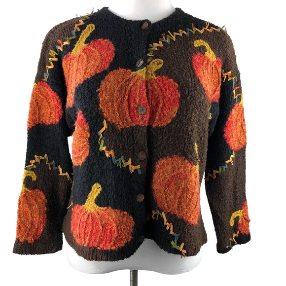Design Options By Philip & Jane Gordon Pumpkin Fall Halloween Cardigan Large - Picture 2 of 9